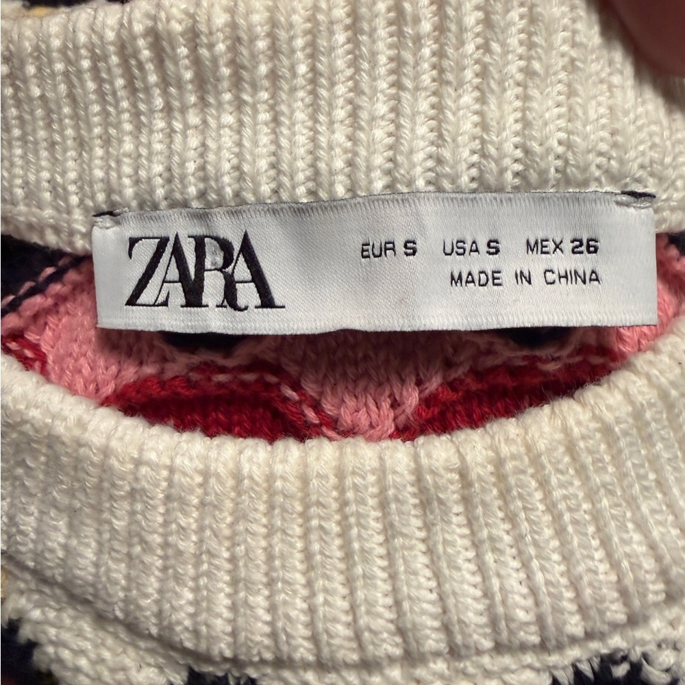 Zara Multicolor Scallop Short-Sleeve Cotton Crochet Knit Sweater Women Small - Picture 14 of 14